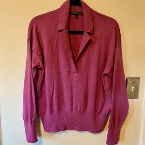 Banana Republic Women's Size LARGE Bella Polo Sweater 100% Merino Wool Pink EUC